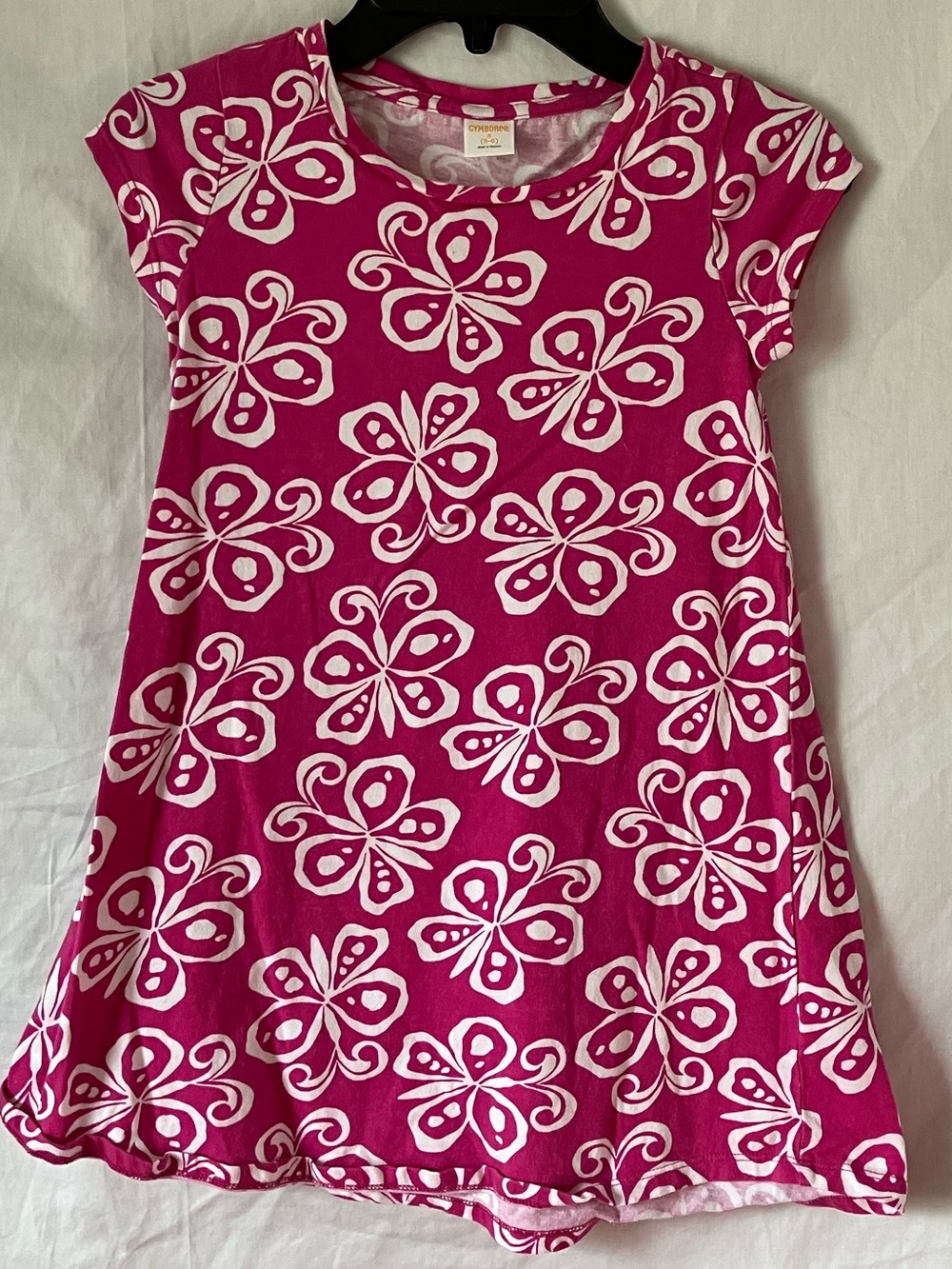 Gymboree Hot Pink and White Floral Swing Dress size 5-6.